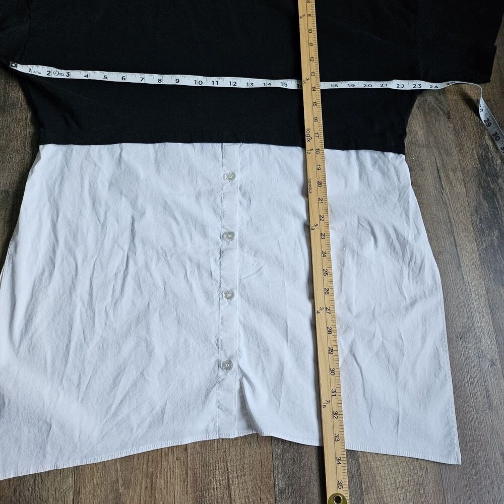 Zara Mixed Media Hybrid Top Black White Button Down T-Shirt Tunic Techwear Small - Picture 3 of 7